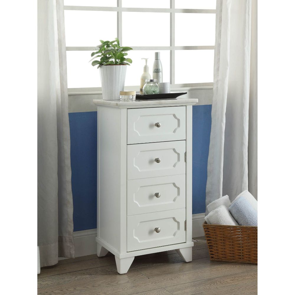 Acme - Shakeia Cabinet 97538 Marble Top & White Finish