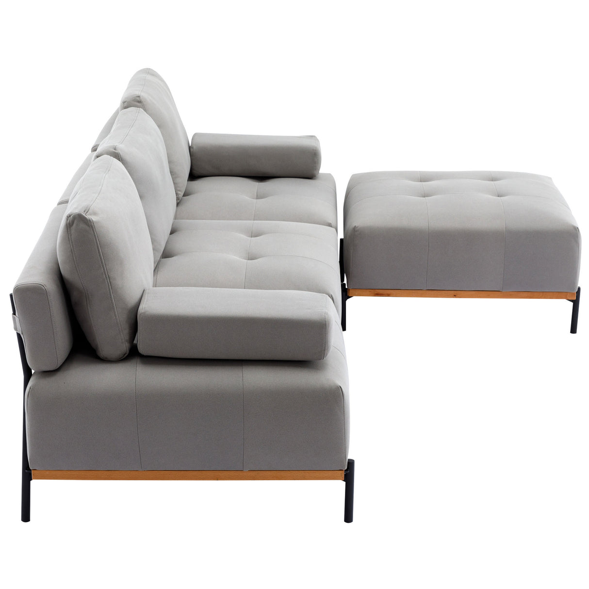 100.7'' L - Shape Sectional Sofa 3 - Seater Couches with a Removable Ottoman, Comfortable Fabric for Living Room, Apartment, Grey - SG001210AAE - image - 14