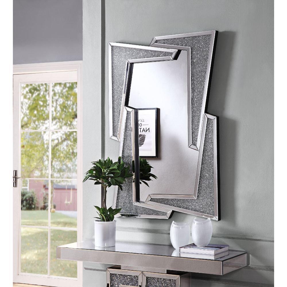 Acme - Noralie Accent Mirror 97571 Mirrored & Faux Diamonds