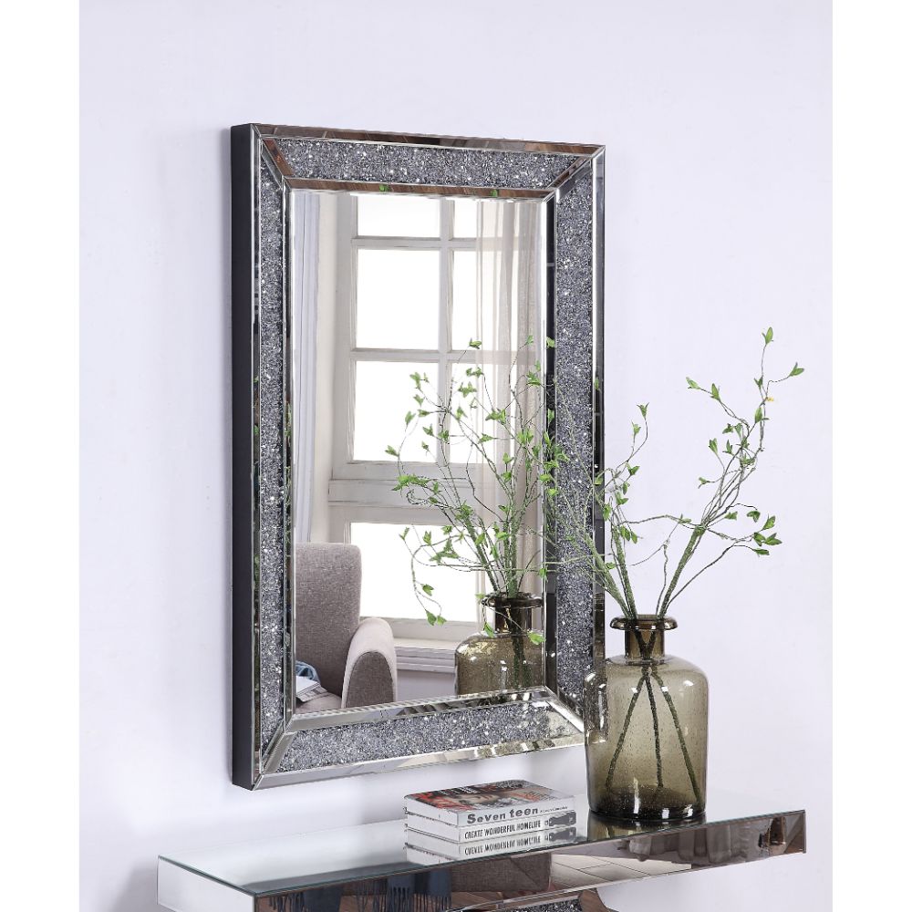 Acme - Noralie Accent Mirror 97572 Mirrored & Faux Diamonds