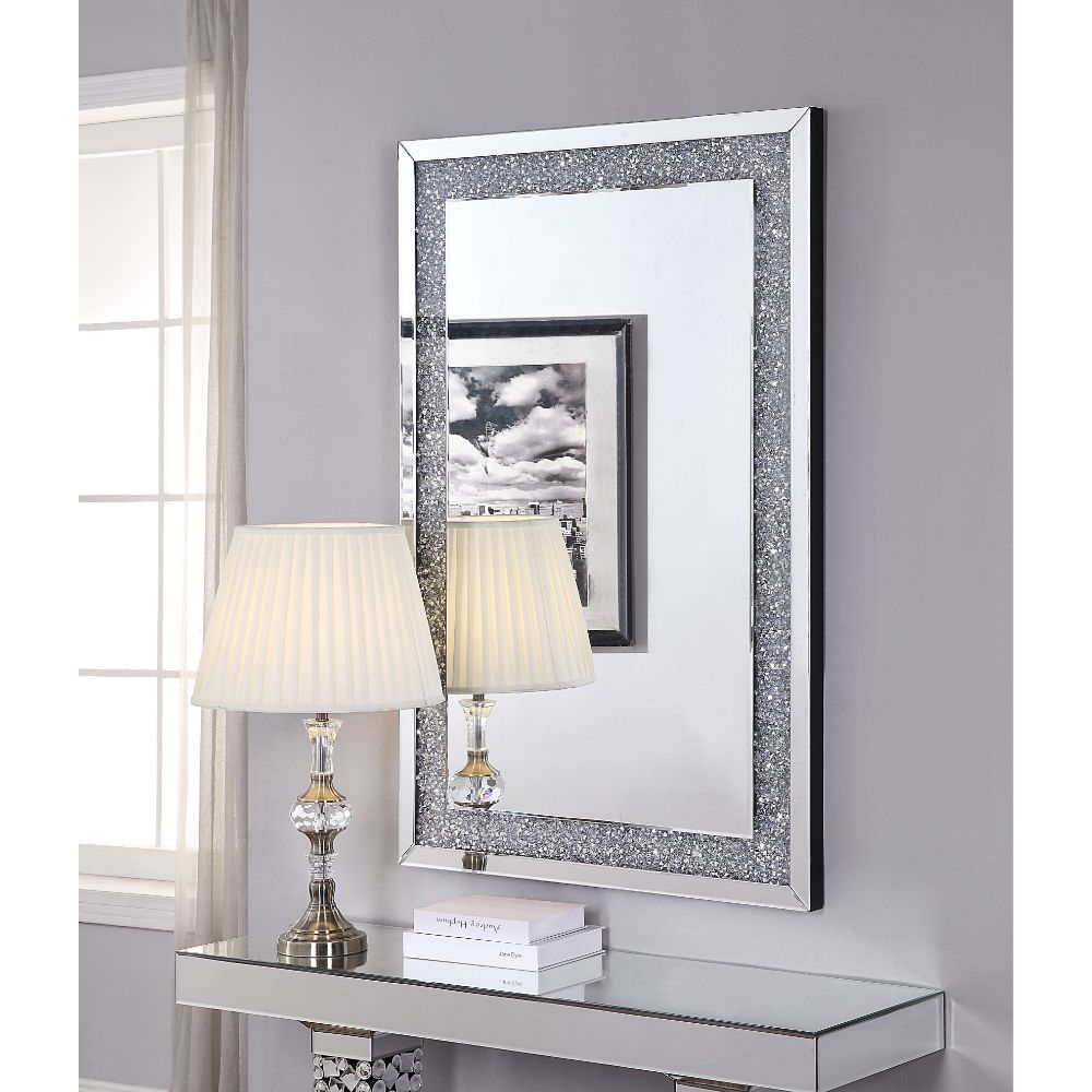 Acme - Noralie Accent Mirror 97573 Mirrored & Faux Diamonds