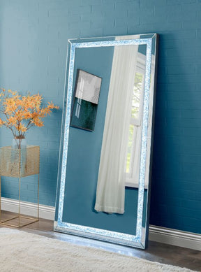 Acme - Noralie Floor Mirror 97600 LED, Mirrored & Faux Diamonds