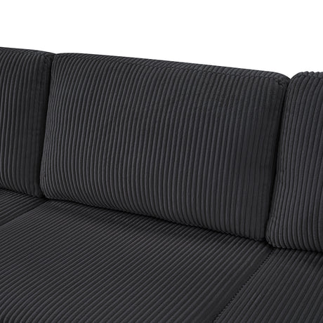 Oversized Sectional Sofa 115.3' U-Shaped Sofa with Chaise Lounge and Three Soft Throw Pillows, Black Corduroy Fabric - sold by Home Elegance USA