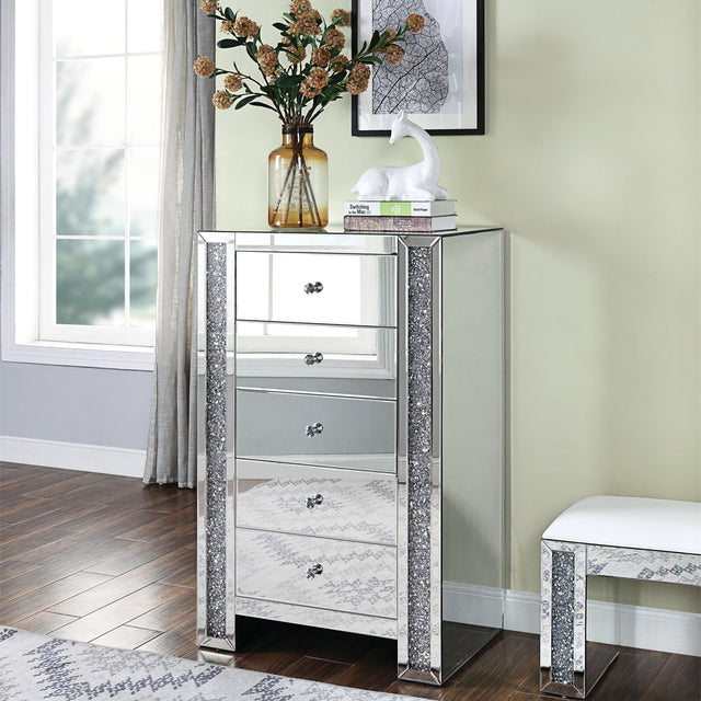 Acme - Noralie Cabinet 97644 Mirrored & Faux Diamonds