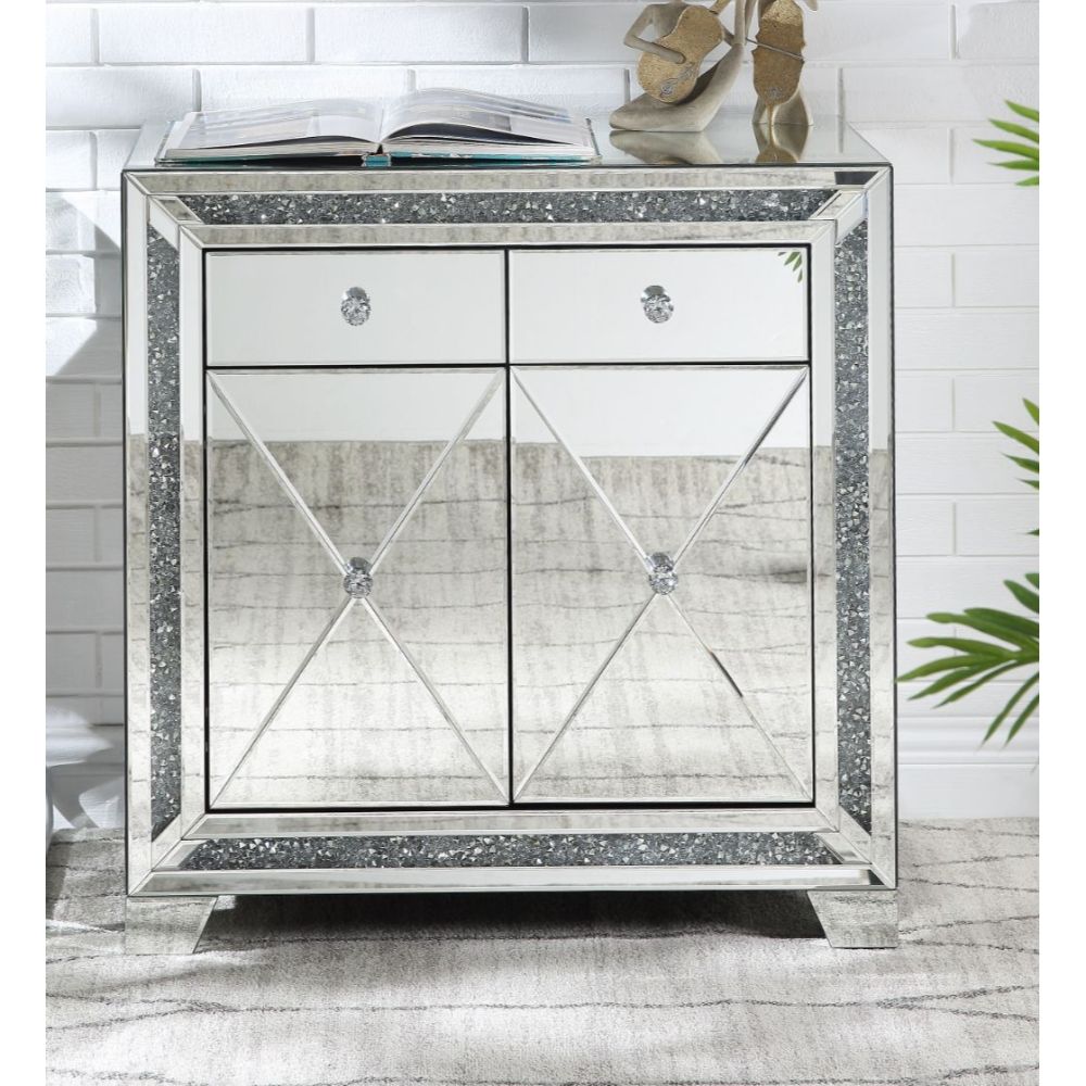 Acme - Noralie Console Cabinet 97645 Mirrored & Faux Diamonds