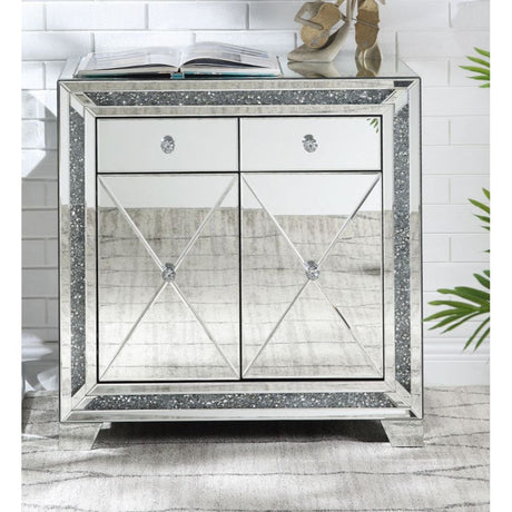 Acme - Noralie Console Cabinet 97645 Mirrored & Faux Diamonds