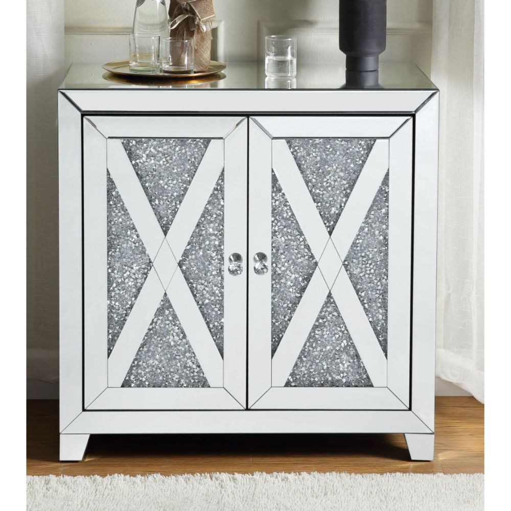 Acme - Noralie Console Cabinet 97646 Mirrored & Faux Diamonds