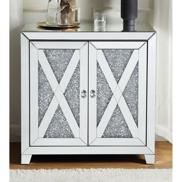 Acme - Noralie Console Cabinet 97646 Mirrored & Faux Diamonds