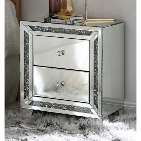 Acme - Noralie Accent Table 97647 Mirrored & Faux Diamonds