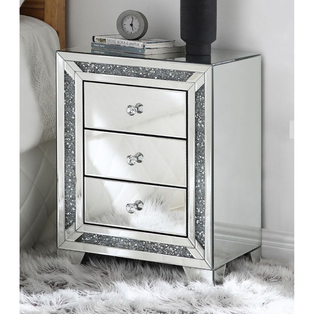 Acme - Noralie Accent Table 97648 Mirrored & Faux Diamonds