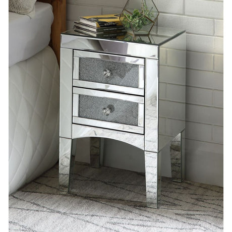 Acme - Noralie Accent Table 97651 Mirrored, Faux Diamonds