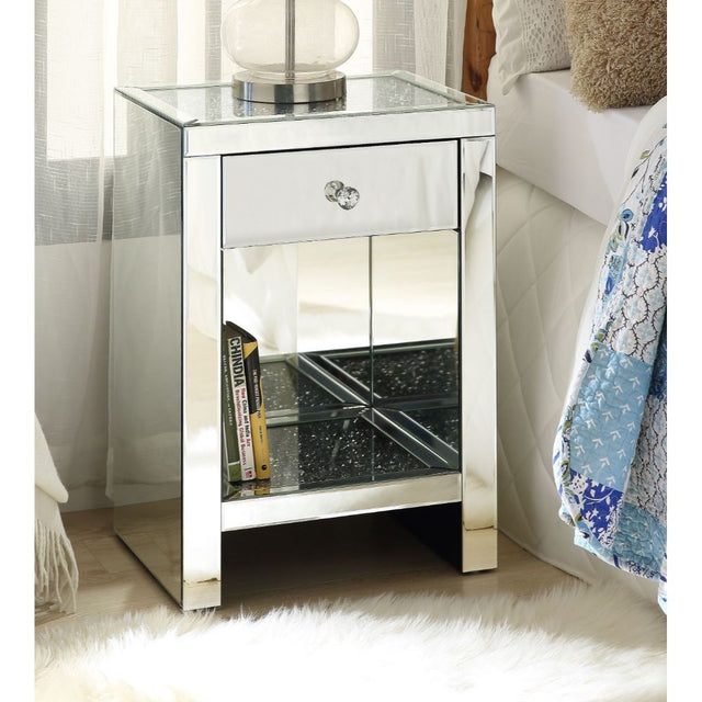 Acme - Noralie Accent Table 97654 Mirrored & Faux Diamonds