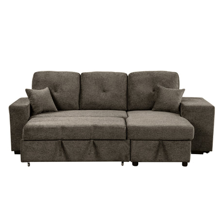 Reversible Sleeper Sectional Sofa Bed with Side Shelf and 2 Stools, Pull-Out L-Shaped Sofa Bed, Corner Sofa-Bed with Storage Chaise, Knox Charcoal Velvet - sold by Home Elegance USA