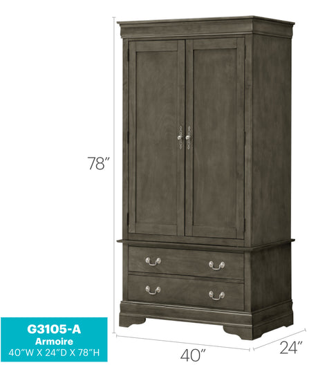 Louis Phillipe G3105-A Armoire , Gray - sold by Home Elegance USA