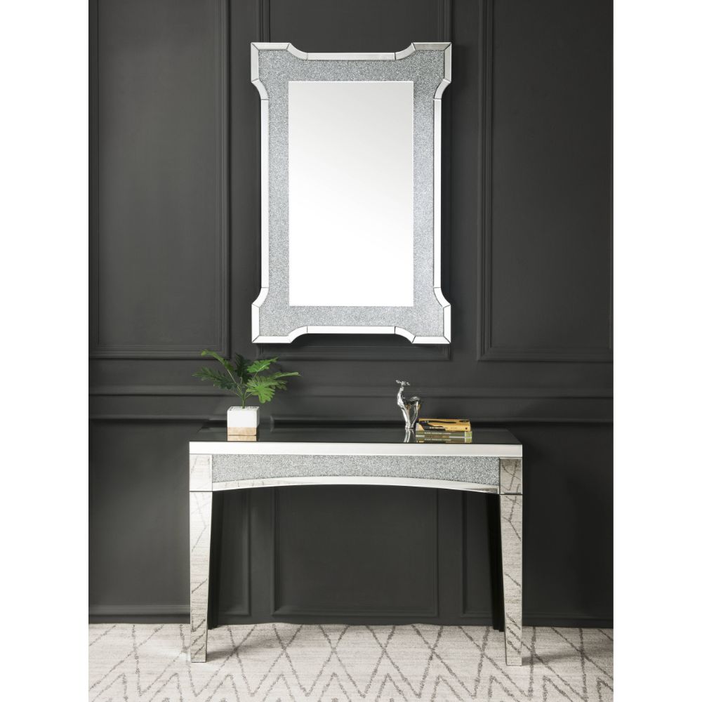 Acme - Noralie Accent Mirror 97705 Mirrored & Faux Diamonds