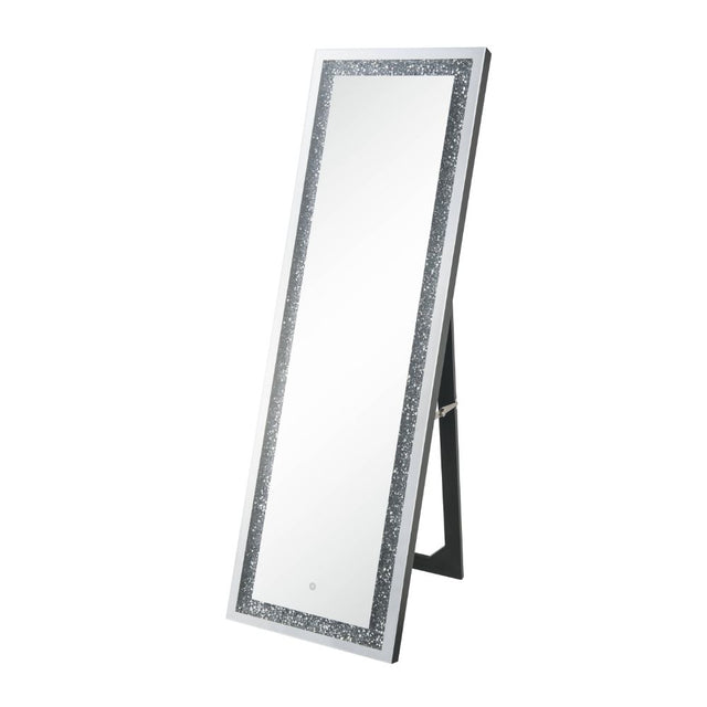 Acme - Noralie Floor Mirror W/Led 97713 Mirrored & Faux Diamonds