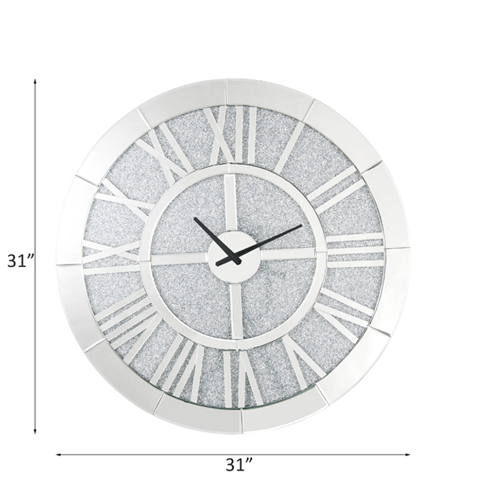 Acme - Noralie Wall Clock 97724 Mirrored & Faux Diamonds