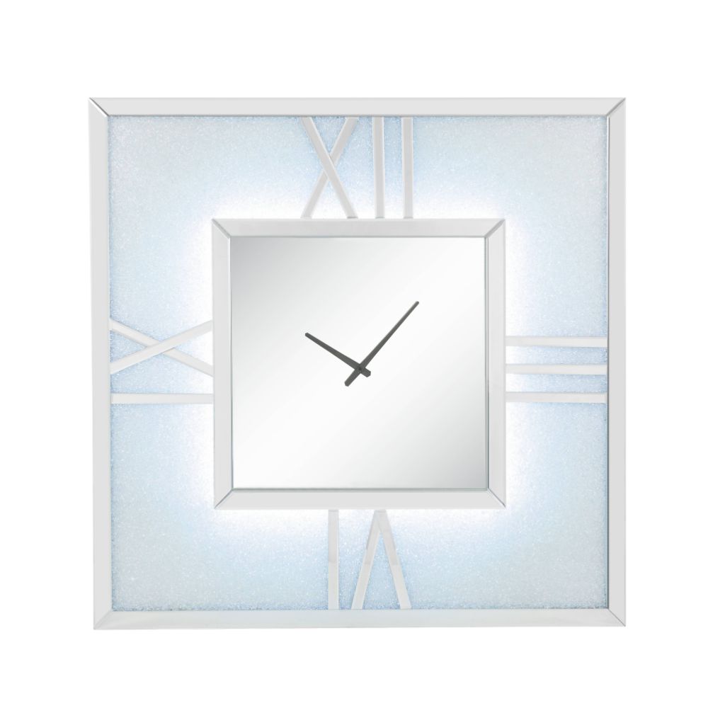 Acme - Noralie Wall Clock W/Led 97730 Mirrored & Faux Diamonds