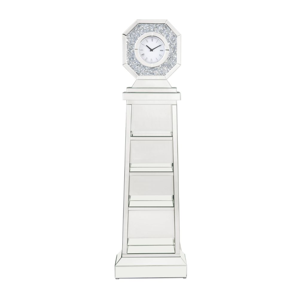 Acme - Noralie Grandfather Clock 97736 Mirrored & Faux Diamonds