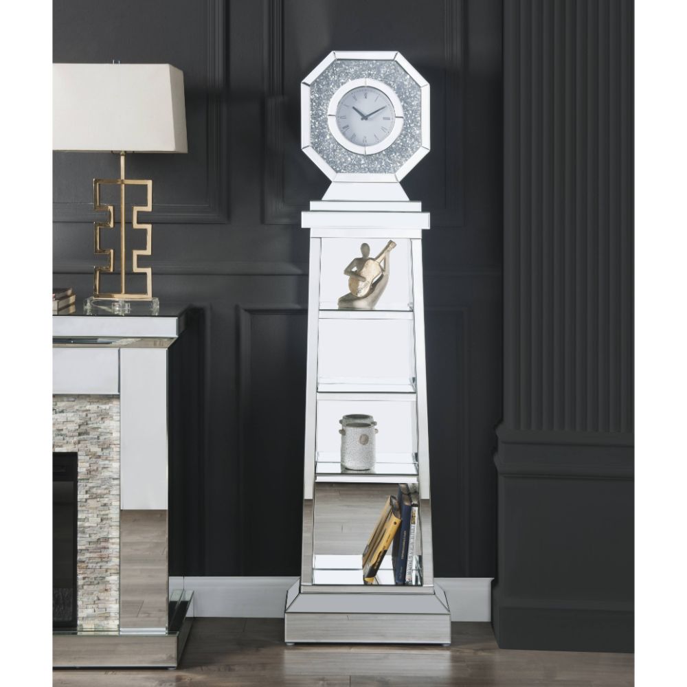 Acme - Noralie Grandfather Clock 97736 Mirrored & Faux Diamonds