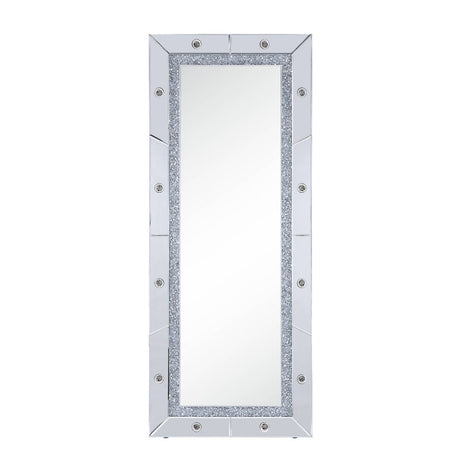 Acme - Noralie Floor Mirror 97754 Mirrored & Faux Diamonds