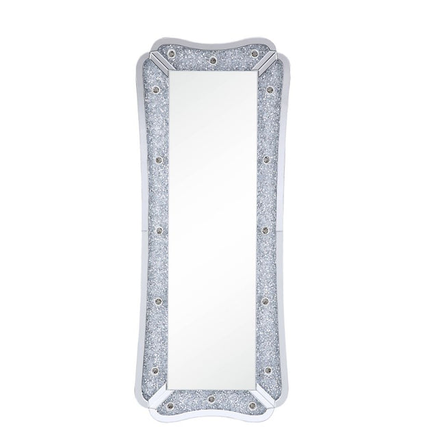 Acme - Noralie Floor Mirror 97755 Mirrored & Faux Diamonds