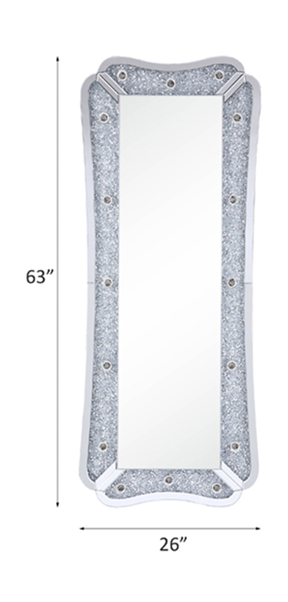 Acme - Noralie Floor Mirror 97755 Mirrored & Faux Diamonds