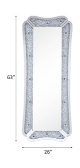 Acme - Noralie Floor Mirror 97755 Mirrored & Faux Diamonds