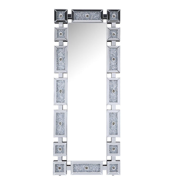 Acme - Noralie Floor Mirror 97756 Mirrored & Faux Diamonds