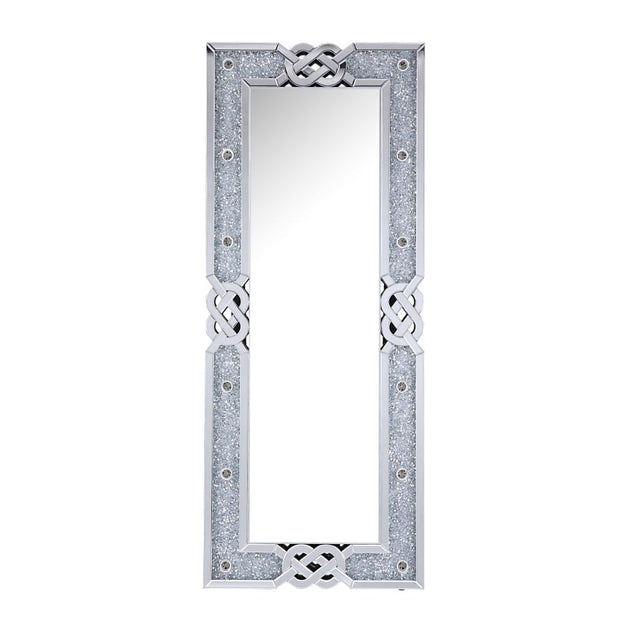 Acme - Noralie Floor Mirror 97758 Mirrored & Faux Diamonds