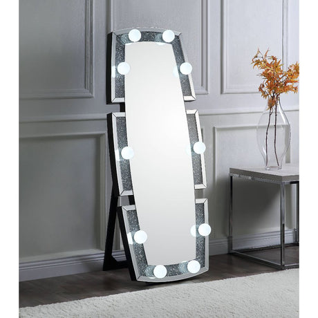 Acme - Noralie Floor Mirror 97759 Mirrored & Faux Diamonds