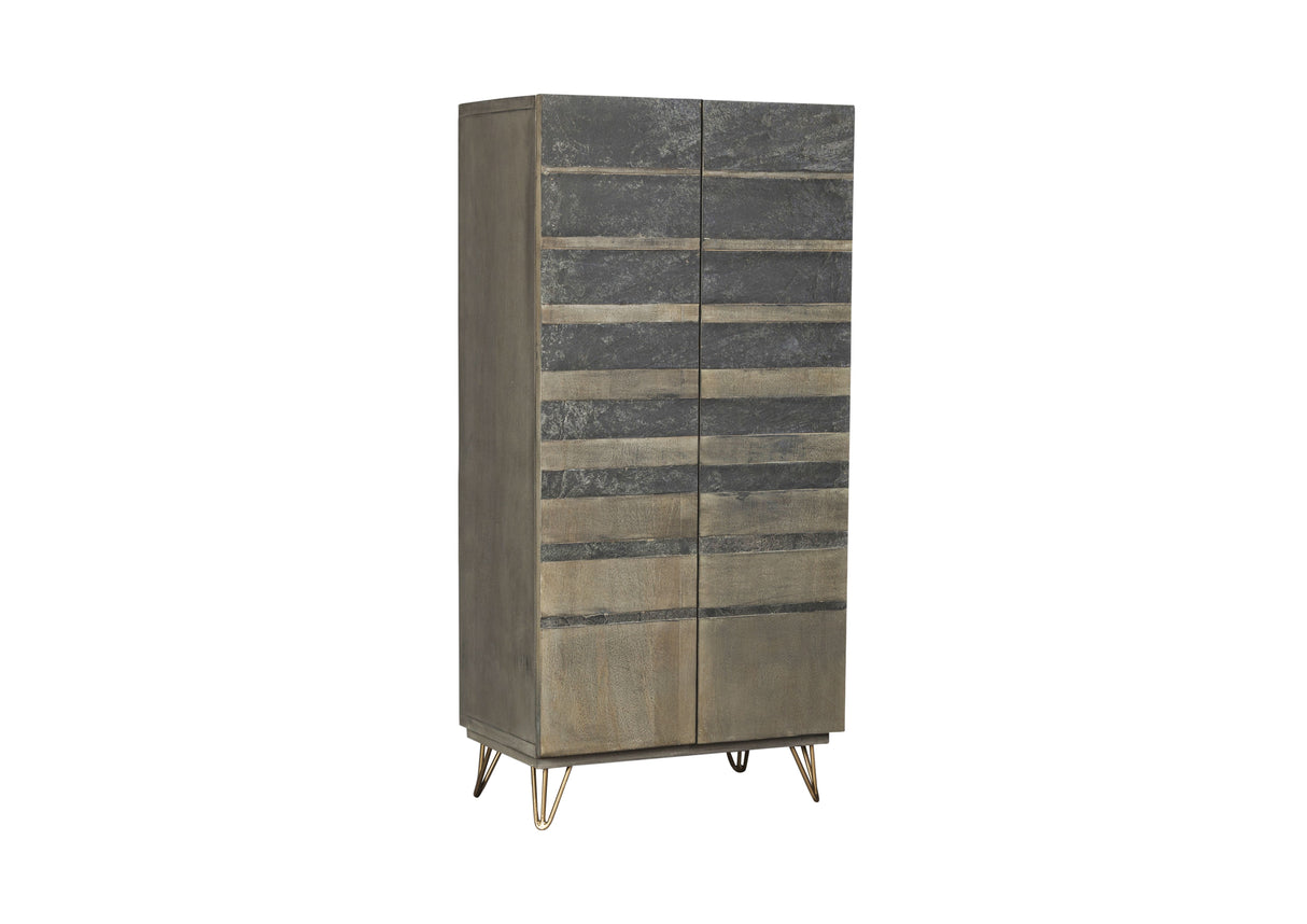 Acme - Beretta Cabinet 97766 Gray Stone & Ash Oak Finish