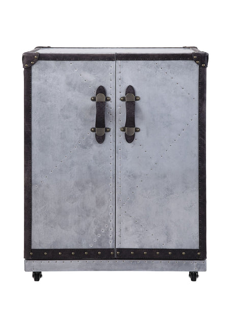 Brancaster Wine Cabinet 97802 Antique Ebony Top Grain Leather & Aluminum | Acme | Home Elegance USA