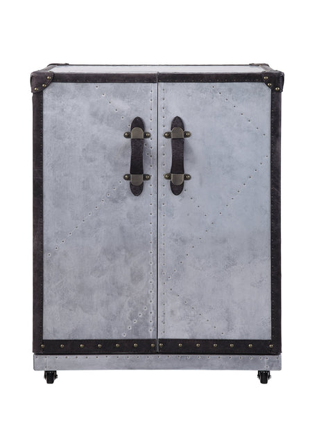 Brancaster Wine Cabinet 97802 Antique Ebony Top Grain Leather & Aluminum | Acme | Home Elegance USA