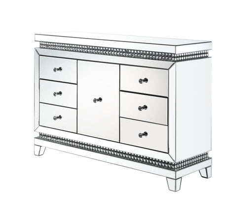 Acme - Lotus Console Cabinet 97813 Mirrored & Faux Ice Cube Crystals