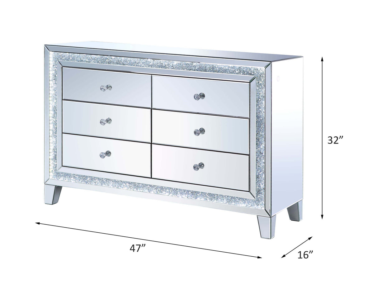 Acme - Noralie Console Cabinet 97815 LED, Mirrored & Faux Diamonds