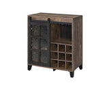 Acme - Treju Wine Cabinet 97836 Obscure Glass, Rustic Oak & Black Finish