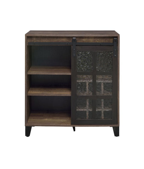 Acme - Treju Wine Cabinet 97836 Obscure Glass, Rustic Oak & Black Finish