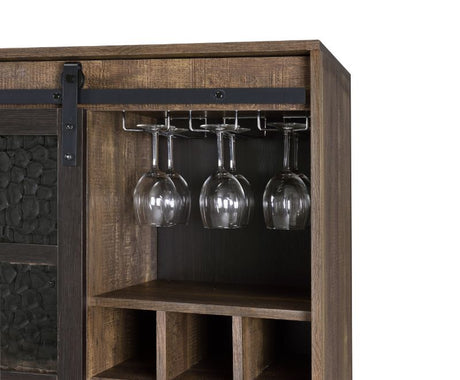 Acme - Treju Wine Cabinet 97836 Obscure Glass, Rustic Oak & Black Finish