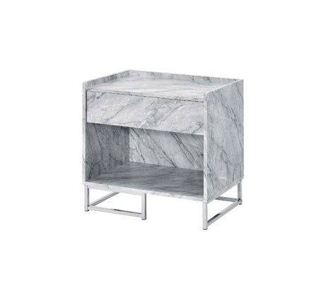 Azrael Accent Table 97865 White Printed Faux Marble & Chrome Finish | Acme - 97865 - Home Elegance USA - 1