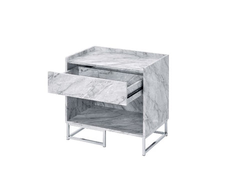 Azrael Accent Table 97865 White Printed Faux Marble & Chrome Finish | Acme - 97865 - Home Elegance USA - 2