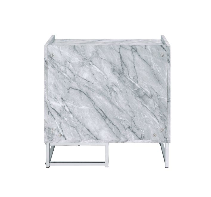 Acme - Azrael Accent Table 97865 White Printed Faux Marble & Chrome Finish