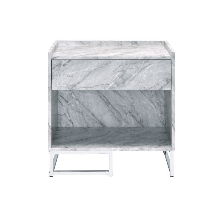 Azrael Accent Table 97865 White Printed Faux Marble & Chrome Finish | Acme - 97865 - Home Elegance USA - 4