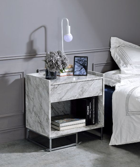 Azrael Accent Table 97865 White Printed Faux Marble & Chrome Finish | Acme - 97865 - Home Elegance USA - 5