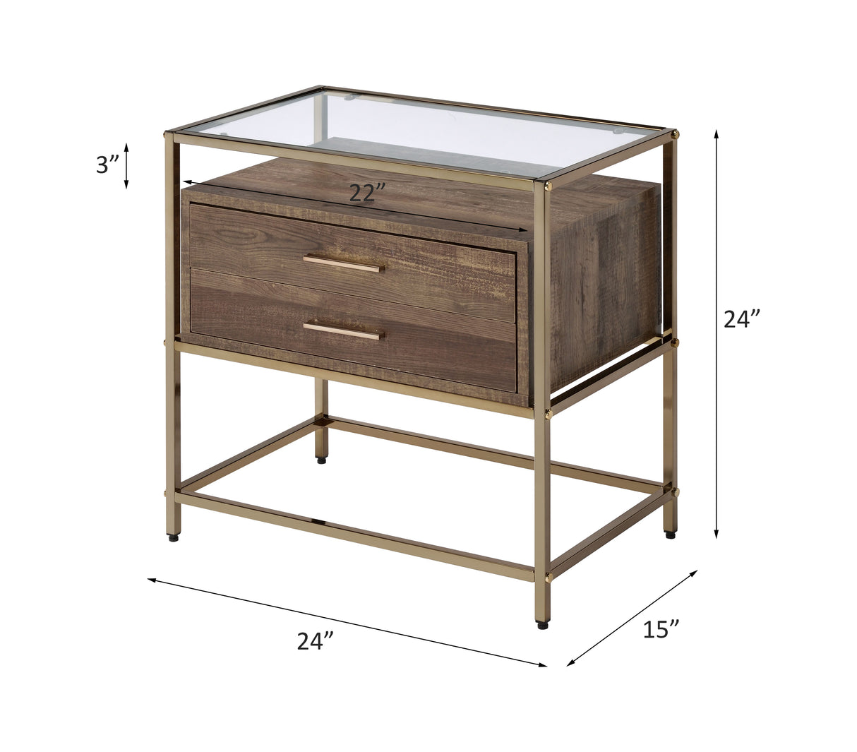 Acme - Knave Accent Table 97867 Walnut & Champagne Finish