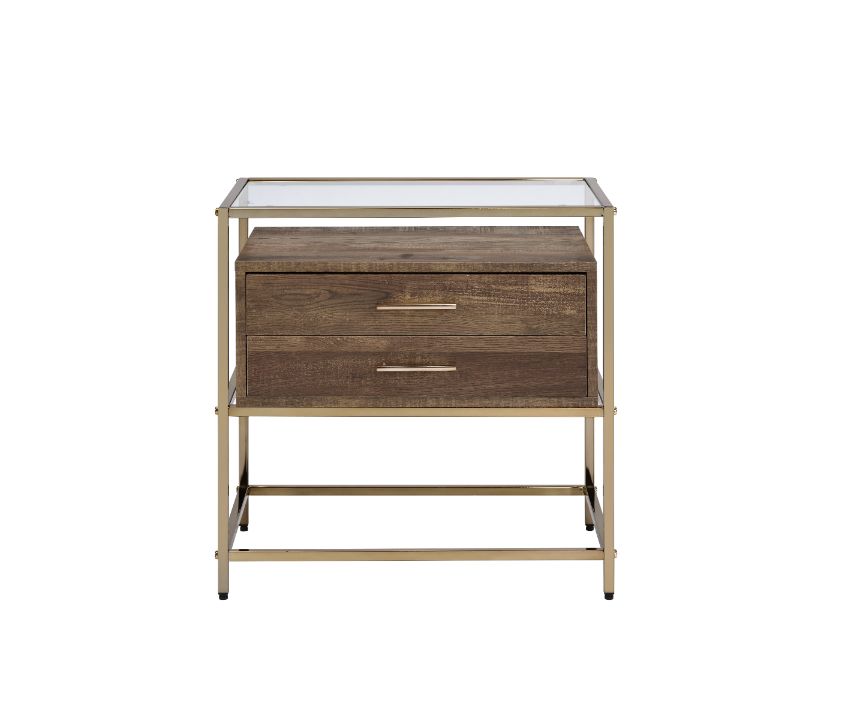 Acme - Knave Accent Table 97867 Walnut & Champagne Finish