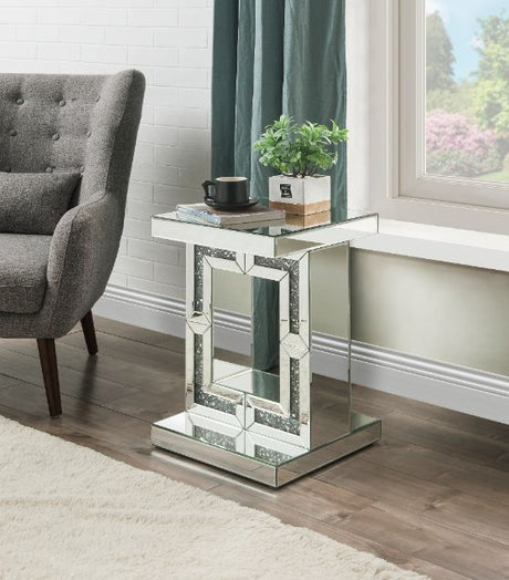 Acme - Noralie Accent Table 97933 Mirrored & Faux Diamonds