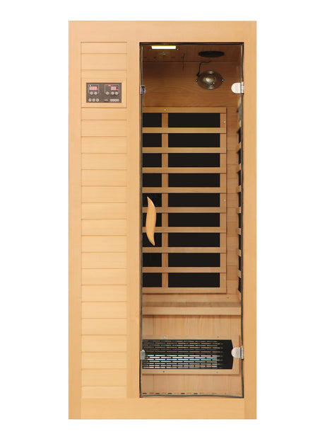 Hemlock Wood Low EMF FAR Infrared Sauna For Home with LED Control Panel and Tempered Glass Door - sold by Home Elegance USA