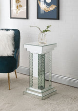 Acme - Nysa Pedestal Stand 97941 Mirrored & Faux Crystals Inlay