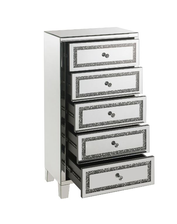 Acme - Noralie Cabinet 97945 Mirrored, Faux Diamonds